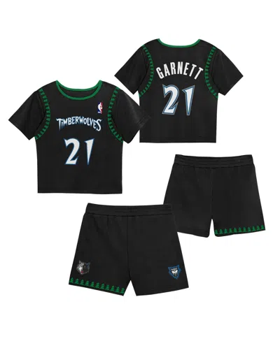 Mitchell & Ness Kids' Preschool Two-pack Kevin Garnett Black Minnesota Timberwolves Play By Place T-shirt And Shorts Set