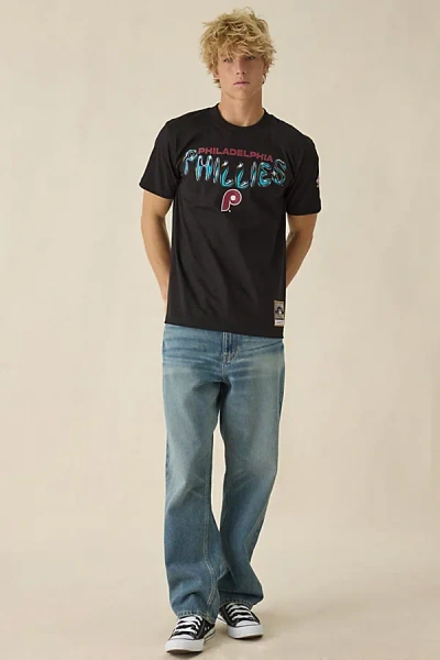 Mitchell & Ness Quiet Blaze Mlb Philadelphia Phillies Graphic Tee In Black, Men's At Urban Outfitters In Blue