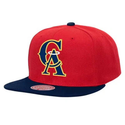 Mitchell & Ness Red California Angels Cooperstown Collection Basic Flip Snapback Hat In Brown