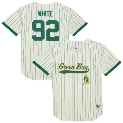 Mitchell & Ness Reggie White Cream Green Bay Packers Name & Number Mesh Button-up Baseball Jersey