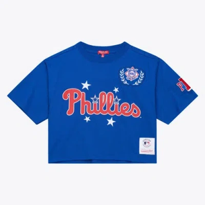 Mitchell & Ness Royal Philadelphia Phillies Pep Rally Cropped Boxy T-shirt In Blue