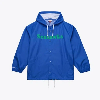 Mitchell & Ness Royal Seattle Seahawks Coaches Full-snap Hooded Windbreaker Jacket In Blue