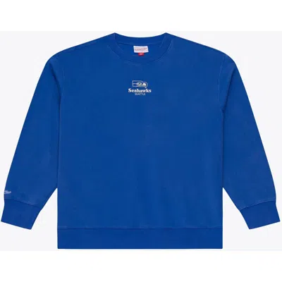 Mitchell & Ness Royal Seattle Seahawks Core Essentials Micro Logo Fleece Sweatshirt In Blue