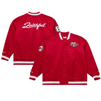 Mitchell & Ness Scarlet San Francisco 49ers 80th Anniversary Heavyweight Satin Full-snap Jacket In Red