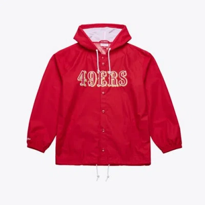 Mitchell & Ness Scarlet San Francisco 49ers Coaches Full-snap Hooded Windbreaker Jacket In Red