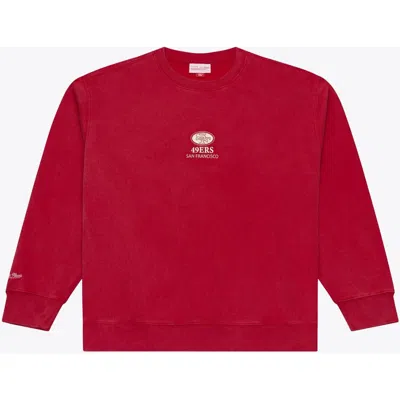Mitchell & Ness Scarlet San Francisco 49ers Core Essentials Micro Logo Fleece Sweatshirt In Pink