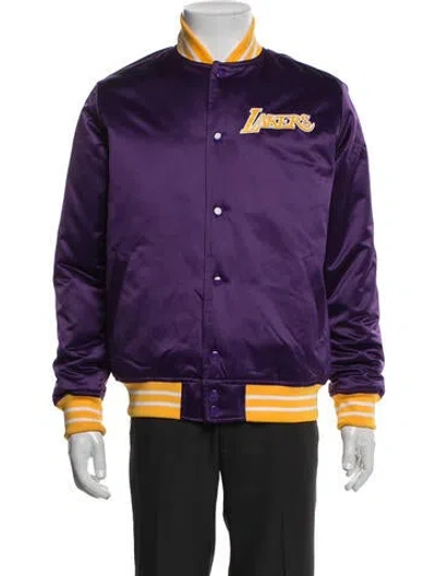 Pre-owned Mitchell & Ness Striped Bomber Jacket In Purple