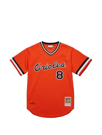 Mitchell & Ness Striped-trim V-neck T-shirt In Orange