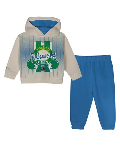Mitchell & Ness Babies' Toddler 2-piece Cream/blue Minnesota Timberwolves Retro Roots Oversized Pullover Hoodie And Pants Se In Multi