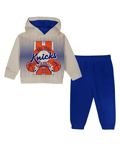 Mitchell & Ness Babies' Toddler 2-piece Cream/blue New York Knicks Retro Roots Oversized Pullover Hoodie And Pants Set