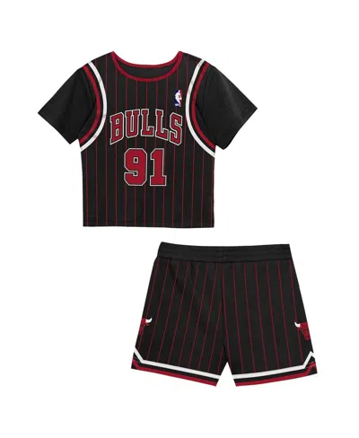 Mitchell & Ness Babies' Toddler 2-piece Dennis Rodman Black Chicago Bulls Play By Place T-shirt And Shorts Set