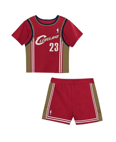 Mitchell & Ness Babies' Toddler 2-piece Lebron James Burgundy Cleveland Cavaliers Play By Place T-shirt And Shorts Set In Red