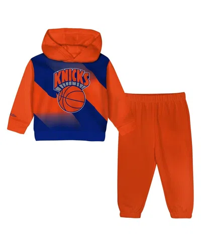 Mitchell & Ness Babies' Toddler 2-piece Royal/orange New York Knicks Big Face Oversized Pullover Hoodie And Pants Set
