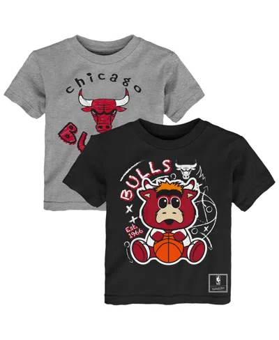 Mitchell & Ness Babies' Toddler Black/heather Gray Chicago Bulls Sketched Up T-shirt Set, 2-pack In Black,heather Gray