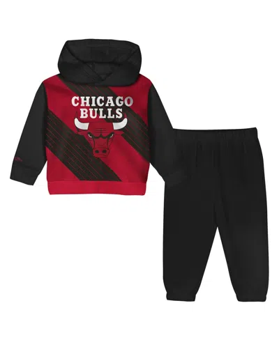 Mitchell & Ness Babies' Toddler Black/red Chicago Bulls Big Face Oversized Pullover Hoodie & Pants Set In Black,red
