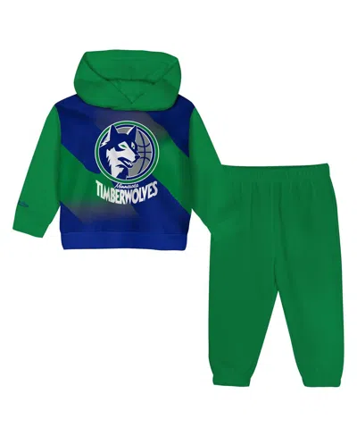 Mitchell & Ness Babies' Toddler Blue/green Minnesota Timberwolves Big Face Oversized Pullover Hoodie And Pants Set