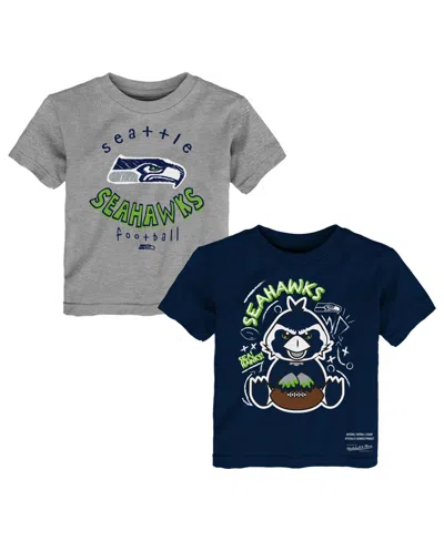 Mitchell & Ness Babies' Toddler College Navy/gray Seattle Seahawks Two-pack Sketched Up T-shirt Set In Multi