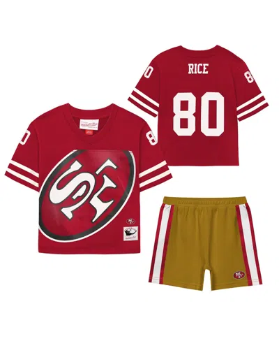 Mitchell & Ness Babies' Toddler Jerry Rice Scarlet San Francisco 49ers Playmaker Short Set