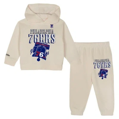 Mitchell & Ness Kids' Toddler  Cream Philadelphia 76ers Hang Time Oversized Pullover Hoodie & Pants Set In Neutral