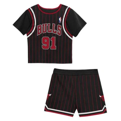 Mitchell & Ness Kids' Toddler  Dennis Rodman Black Chicago Bulls 2-piece Play By Place T-shirt & Shorts Set