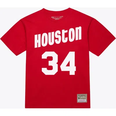 Mitchell & Ness Unisex  Hakeem Olajuwon Red Houston Rockets Hardwood Classics Name & Number T-shirt In White