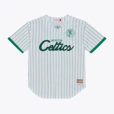 Mitchell & Ness White Boston Celtics Head Coach Pinstripe Mesh Full-button Baseball Jersey
