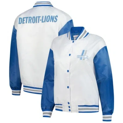 Mitchell & Ness White Detroit Lions Throwback Plus Size Full-snap Satin Jacket