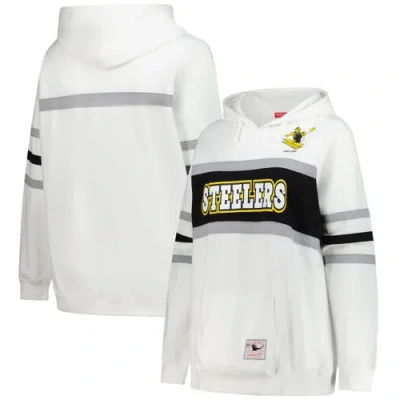 Mitchell & Ness White Pittsburgh Steelers Plus Size Head Coach Throwback Pullover Hoodie