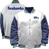 Mitchell & Ness White Seattle Seahawks Throwback Plus Size Full-snap Satin Jacket In White