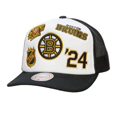 Mitchell & Ness White/black Boston Bruins Gridlock Trucker Adjustable Hat
