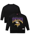 Mitchell & Ness Women's Black Minnesota Vikings Delineate Mineral Wash Crewneck Sweatshirt In Black