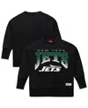 Mitchell & Ness Women's Black New York Jets Delineate Mineral Wash Crewneck Sweatshirt In Black