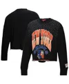 Mitchell & Ness Women's Black New York Knicks Hardwood Classics Studded Boxy Cropped Long Sleeve T-shirt In Black