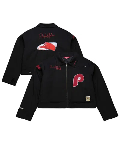 Mitchell & Ness Women's Black Philadelphia Phillies Mechanic Cropped Full-zip Jacket