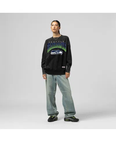 Mitchell & Ness Women's Black Seattle Seahawks Delineate Mineral Wash Crewneck Sweatshirt