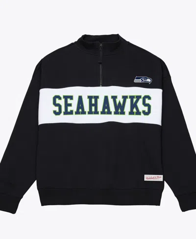 Mitchell & Ness Women's Black Seattle Seahawks Oversized Statement Quarter-zip Sweatshirt