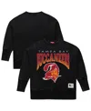 Mitchell & Ness Women's Black Tampa Bay Buccaneers Delineate Mineral Wash Crewneck Sweatshirt In Black