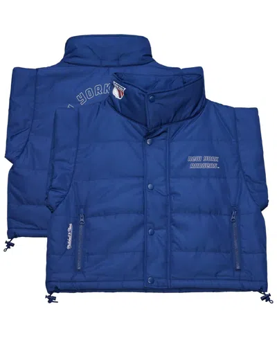 Mitchell & Ness Women's Blue New York Rangers Cropped Full-zip Puffer Vest