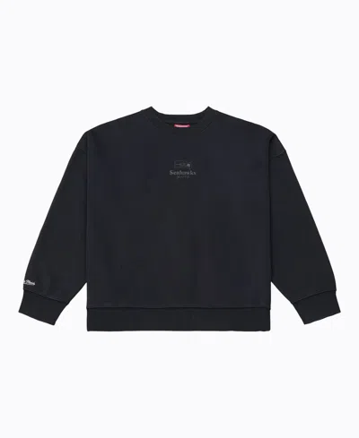 Mitchell & Ness Women's Core Essentials Micro Logo Seattle Seahawks Graphic Crewneck Sweatshirt In Black
