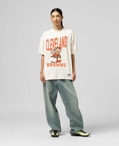 Mitchell & Ness Women's Cream Cleveland Browns Logo Rise Boyfriend T-shirt In Neutral