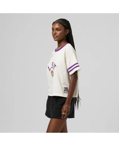 Mitchell & Ness Women's Cream Lsu Tigers Cropped Ringer T-shirt In Multi