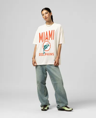 Mitchell & Ness Women's Cream Miami Dolphins Logo Rise Boyfriend T-shirt In Multi
