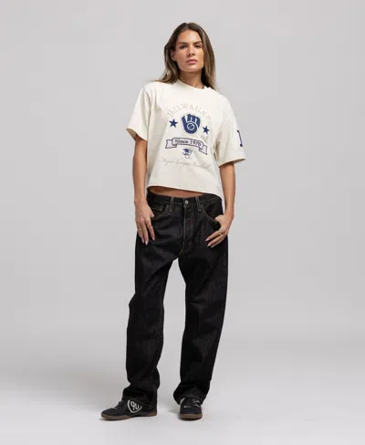 Mitchell & Ness Women's Cream Milwaukee Brewers Cooperstown Yacht Rock Boxy Cropped T-shirt In White
