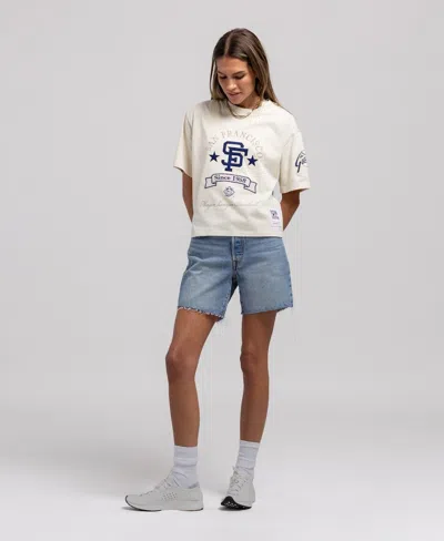Mitchell & Ness Women's Cream San Francisco Giants Cooperstown Yacht Rock Boxy Cropped T-shirt In White