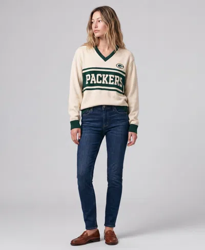 Mitchell & Ness Women's Cream/green Bay Packers Retro Roots V-neck Sweater In Neutral