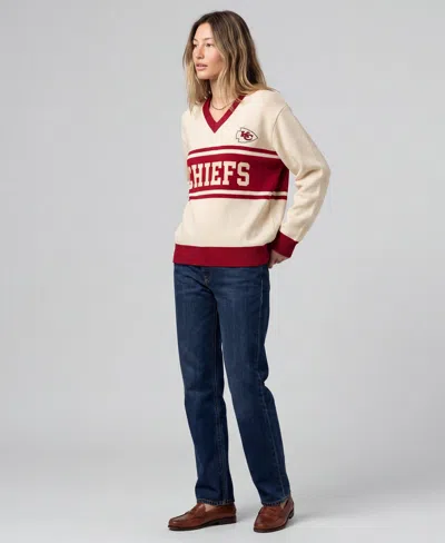 Mitchell & Ness Women's Cream/red Kansas City Chiefs Retro Roots V-neck Sweater In White