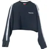 Mitchell & Ness Women's Cropped Stripe Down Long Sleeve Sweater In Black In Blue