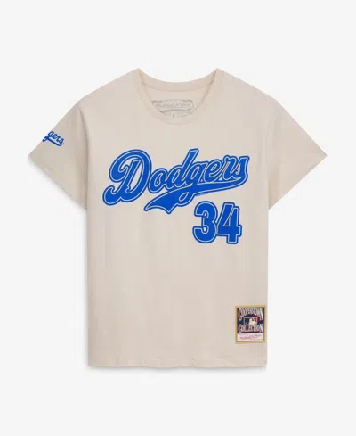 Mitchell & Ness Women's Fernando Valenzuela Cream Los Angeles Dodgers Cooperstown Name & Number Throwback T-shirt In Neutral