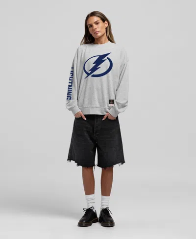 Mitchell & Ness Women's Heather Gray Tampa Bay Lightning Core 3-hit Oversized Sweatshirt In Multi