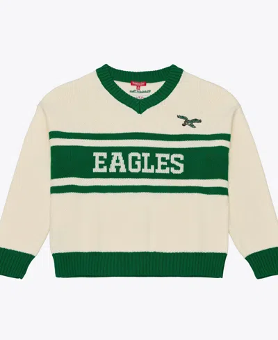 Mitchell & Ness Women's  Cream/kelly Green Philadelphia Eagles Retro Roots V-neck Sweater In Multi